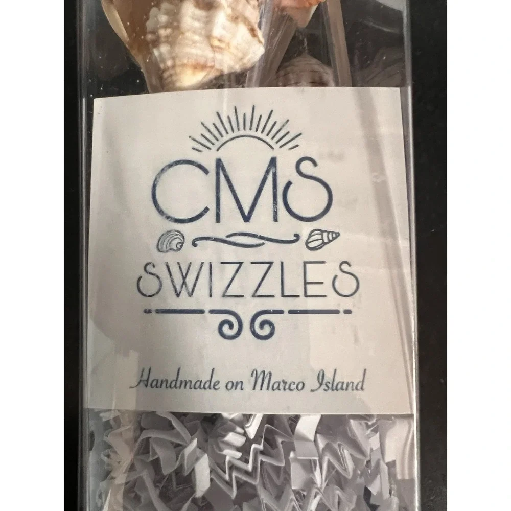 CMS Swizzles‎ Handmade Seashell Cocktail Swizzle Sticks – Set with Original Box